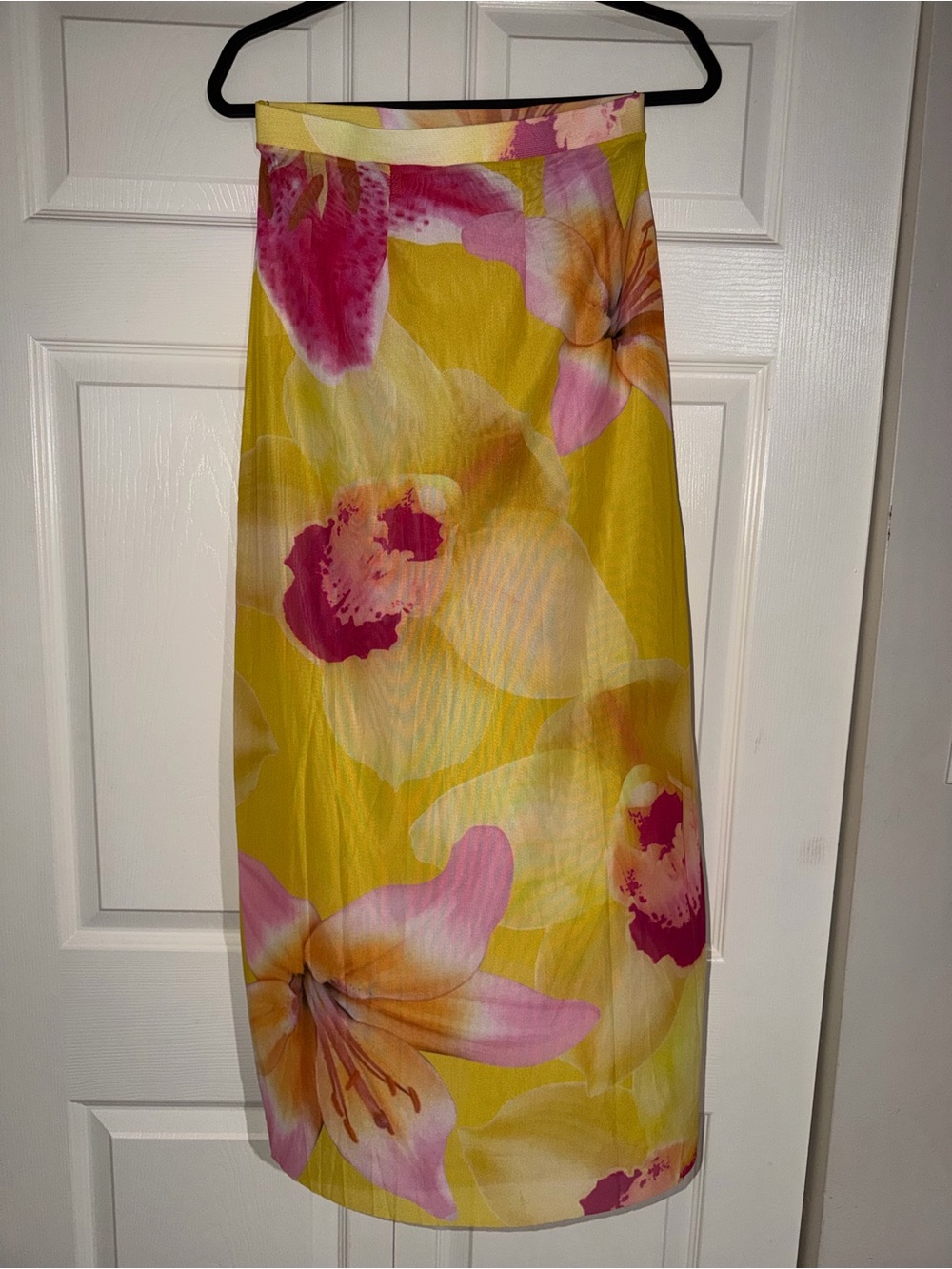 Commense Yellow Floral Swim Cover-up Skirt with Pink & Orange Blooms: Size M
